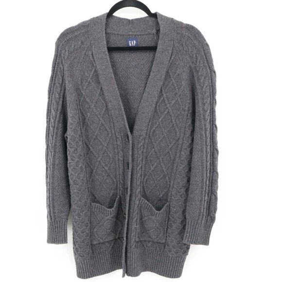 Gap Wool Cardigan Womens S Gray Eclectic Grandpa Fishermancore Cozy Comfortable - Picture 1 of 14